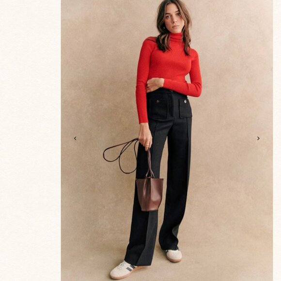 NEW Sézane Dan Trouser Pants Straight Wide Leg Wool Blend Black Sz US 6 - Picture 2 of 2